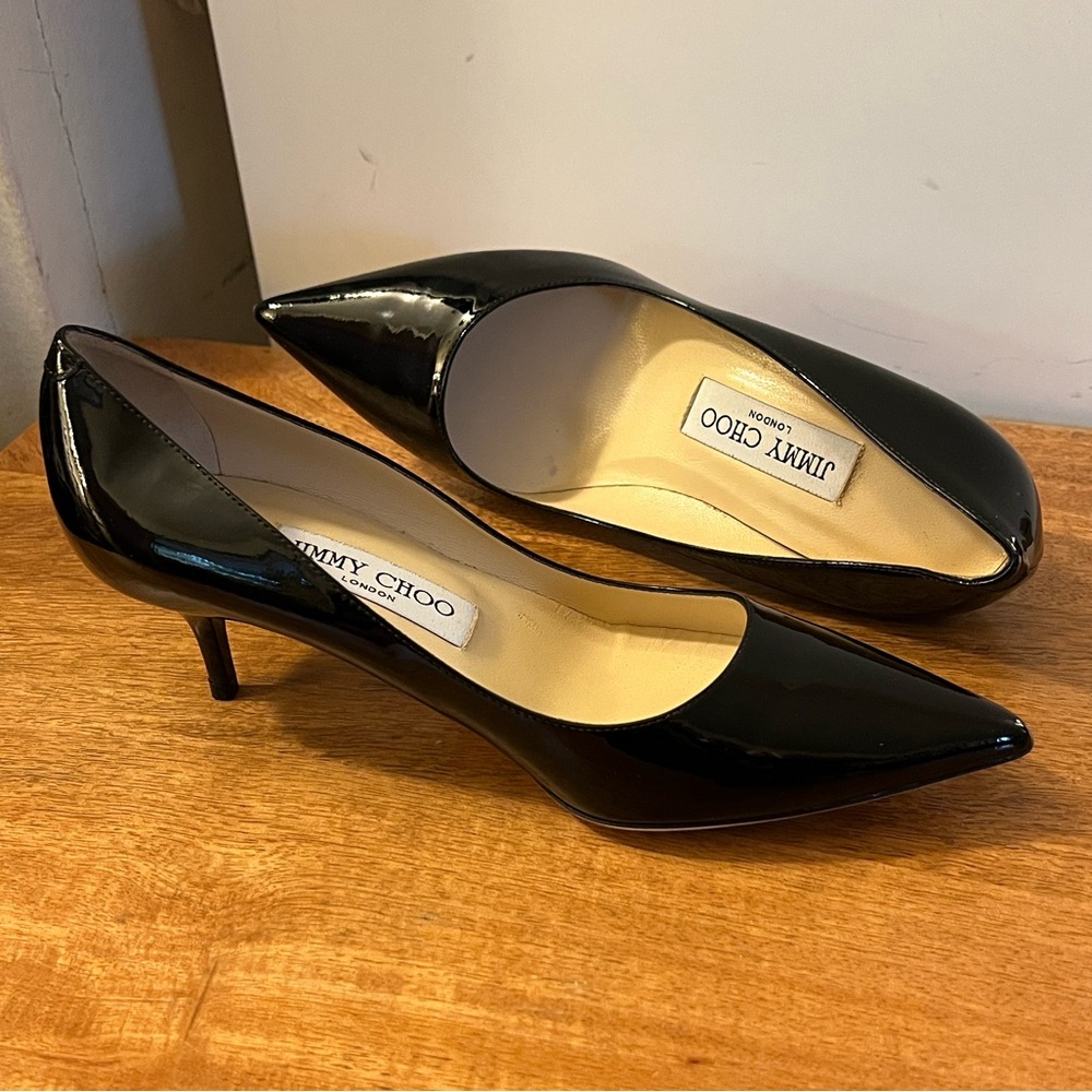 Jimmy Choo Black Patent Leather Kitten Heels – Size 35.5 (US 5.5)